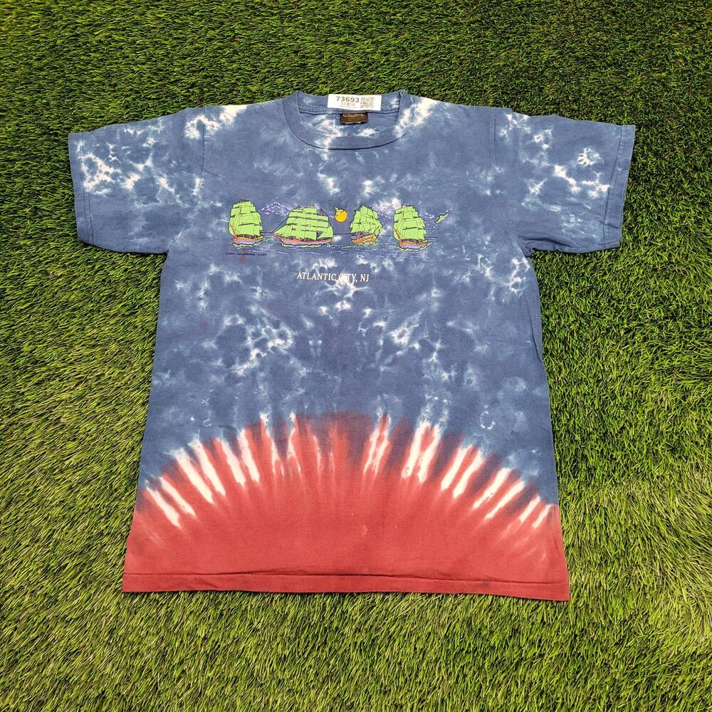 Vintage 80s Sailboat Tie-Dye Shirt Medium 19x25 Atlantic NJ